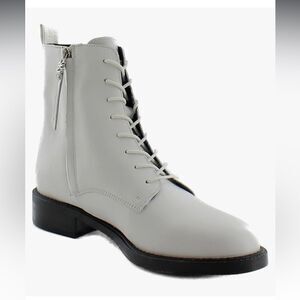 Sam Edelman Nina Bright White Bally Premium Leather Lace Up Boots White 7 NWOB